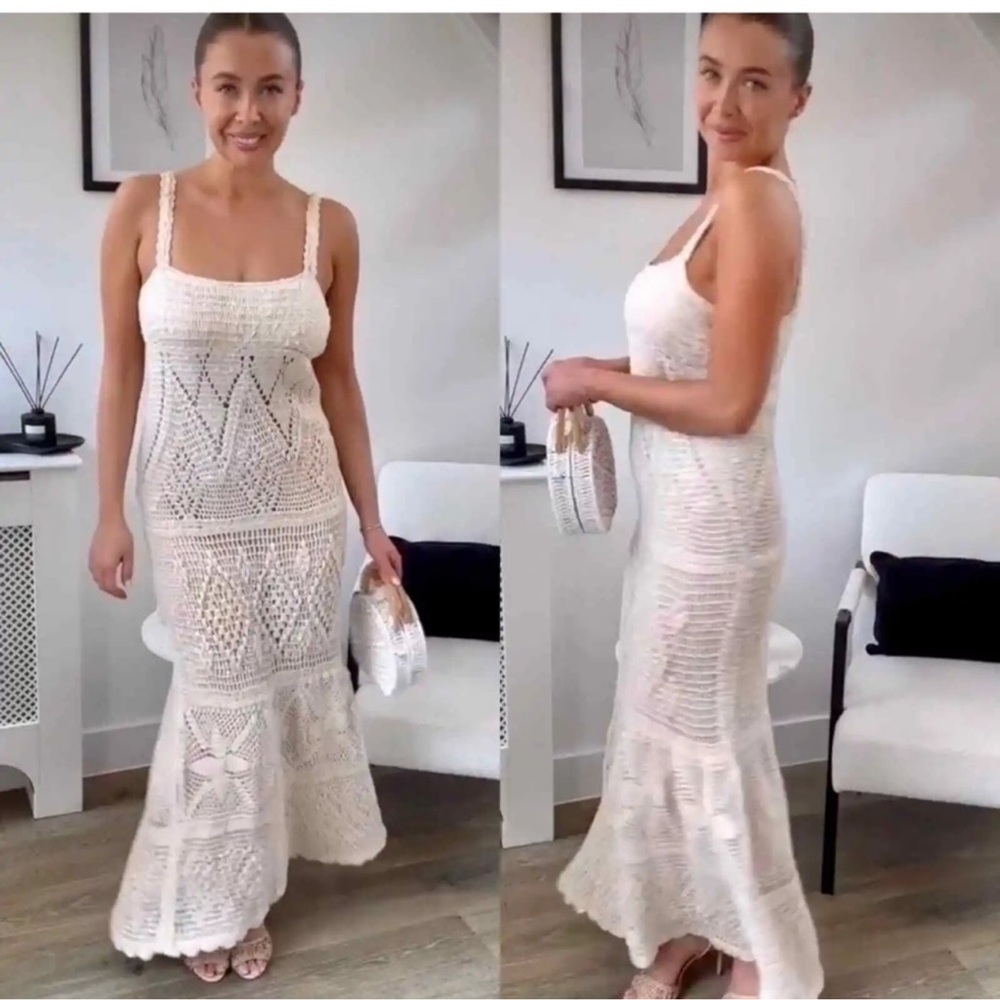Zara sequin  Cream Crochet Maxi Dress
